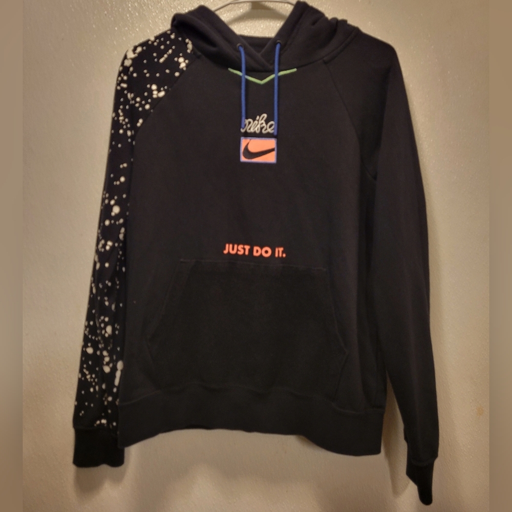 Nike Black Hoodie with White Splatter and Orangeish Pink Accents